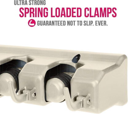 Berry Ave Broom Holder & Wall Mount Garden Tool Organizer- Kitchen, Closet, Garage & Laundry Room Storage With 5 Slots And 6 Hooks- Wall Holder For Broom, Rake & Mop Handles Up To 1.25” [Beige 2-Pack]