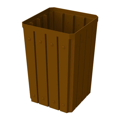 32 Gallon Square Slatted 100% Recycled Plastic Heavy-Duty Commercial Outdoor or Indoor Trash Can with Push Top Lid | Great for Schools and Businesses - Brown