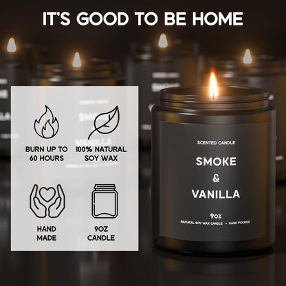 Smoke ＆ Vanilla Candle, 9oz Scented Candle for Men, Scented Candles for Home, Gifts for Men, Personalized Blessing Minimalist Men's Gifts