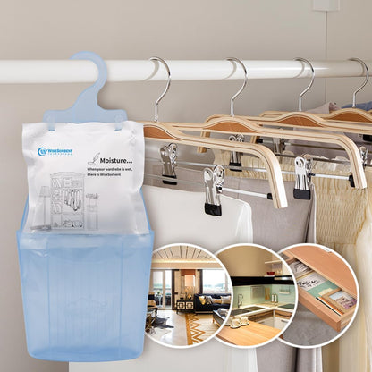 Moisture Absorber Packets with Plastic Case & Hook, Odor Eliminator, Leak Proof, Fragrance Free, Humidity Packs, Hanging Closet Dehumidifier Bags, Moisture Absorber (4 Packs)