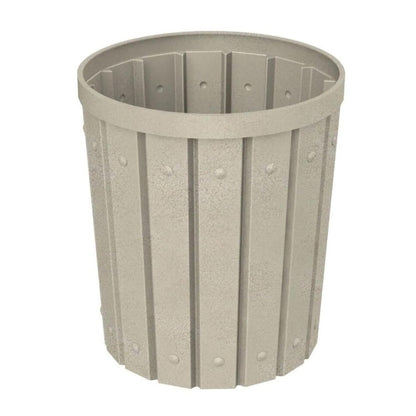 42 Gallon Slated Circle 100% Recycled Plastic Commercial Outdoor or Indoor Trash Can with Push Open Dome Lid and Internal Liner | Great for Schools and Businesses - Beige Granite