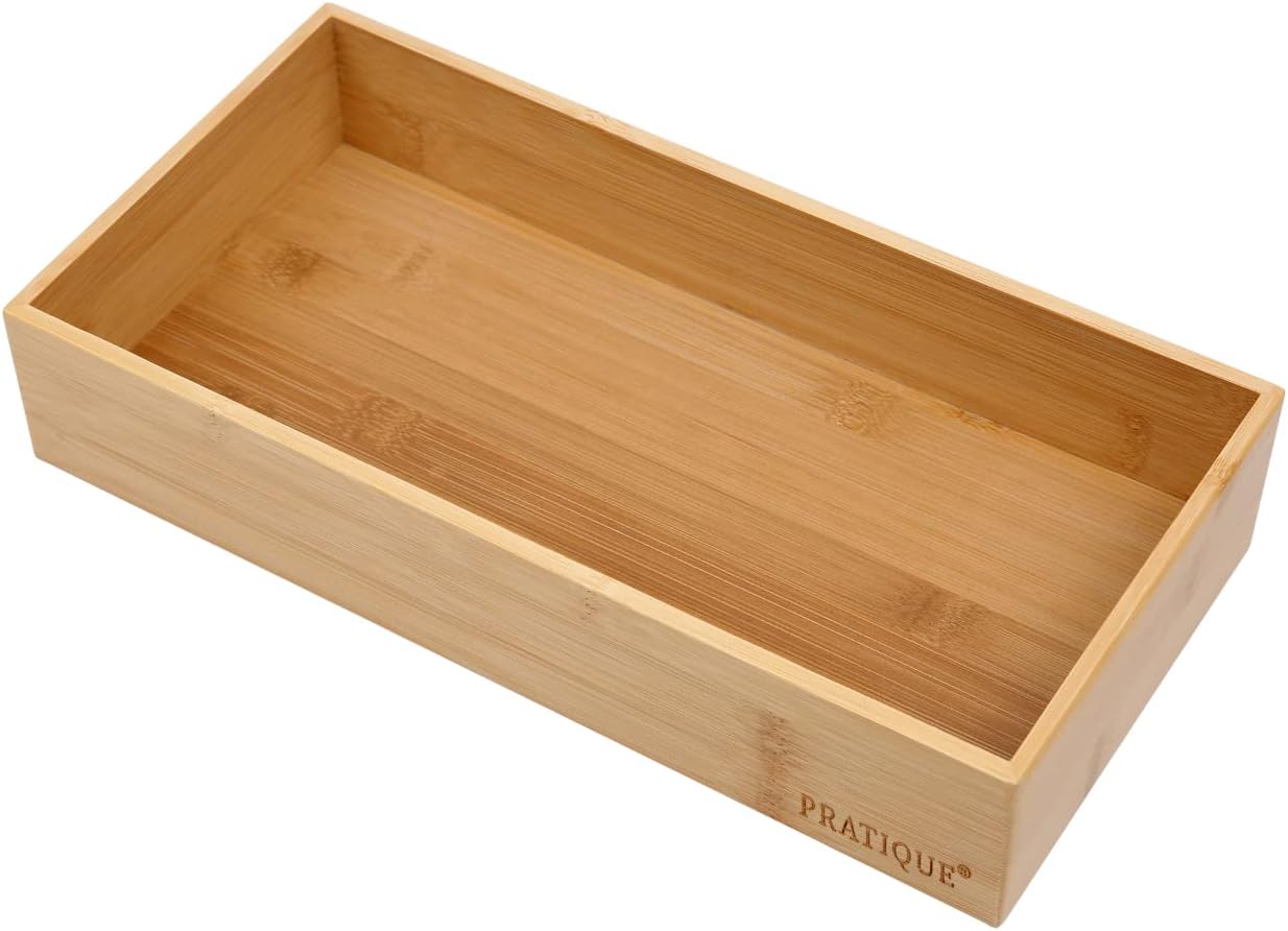 Bamboo Drawer Organizer - Kitchen Utensil Organizer Silverware Tray Cutlery Holder，Office Desk Supplies and Accessories (12x5.9x2.6 inch)