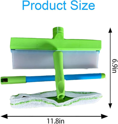 Recyclable Silicone Window Squeegee Kit, Aqua Blade Window Squeegee Kit, Glass Cleaning Tools with Silicone Squeegee and Glass Microfiber Cleaning Cloth for Glass Doors, Showers and Home, Blue