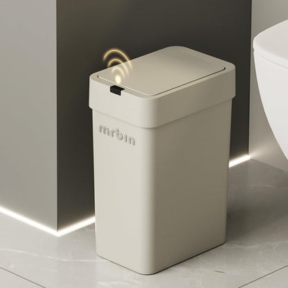 MRBIN Motion Sensor Bathroom Trash Can with Lid, 9L/2.4gal Automatic Plastic Slim Covered Electric Waste Basket, Narrow Rectangle Garbage Bin Under Desk for Small Office, Bedroom, Kitchen, Rv, Gray