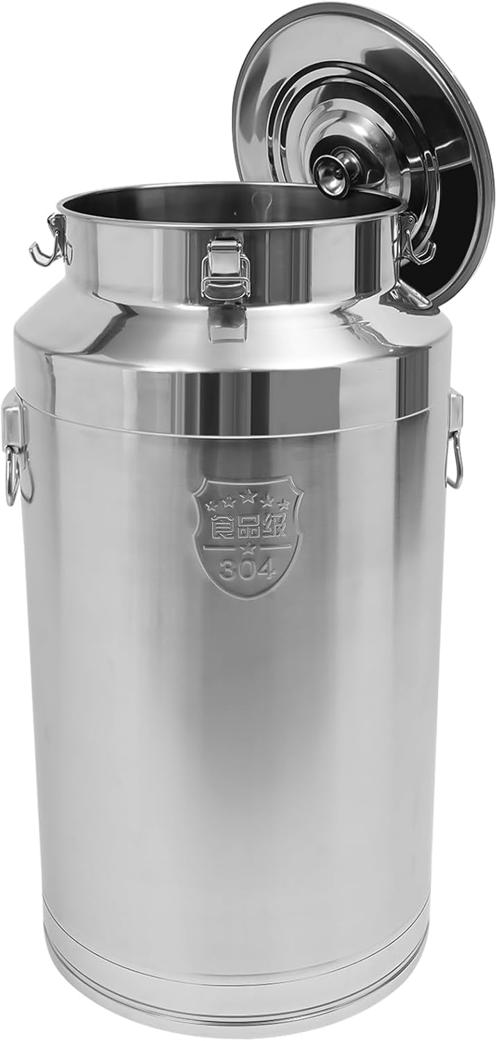 Stainless Steel Milk Can, 304 Stainless Steel Pail 23Gal Milk Can with Sealed Lid, 88L Hanging Lid Metal Milk Jug Bucket for Oil Tea Wine