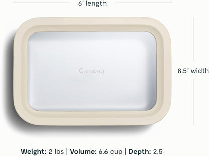 Caraway 6pc Glass Food Storage Set – 6.6 Cup Food Containers (6) - Ceramic Coated - Non Toxic, Non Stick with Lids - Microwave Safe - Cream