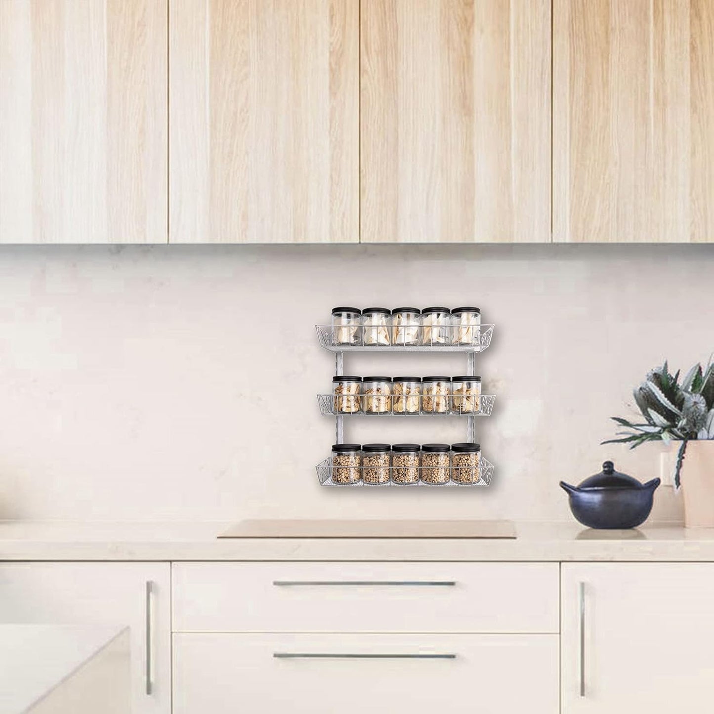 SWOMMOLY Adjustable Wall Mount Spice Rack, 3-Tier Dual-use (Multi-use) Organizer, Silver