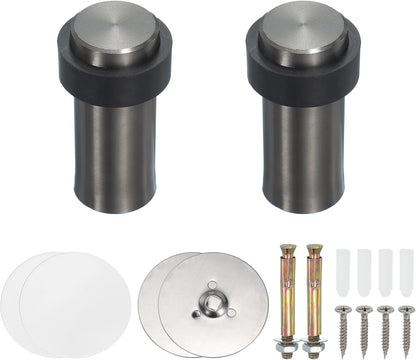 PATIKIL 2Set Round Door Stoppers, 80mm Stainless Steel Door Stop Doorstop Wedge Metal Cylinder Self Adhesive with Screw for Bottom of Door Floor Inside, Gold Tone