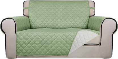 PureFit Reversible Quilted Sofa Cover, Water Resistant Slipcover Furniture Protector, Washable Couch Cover with Non Slip and Elastic Straps for Kids, Dogs, Pets (Loveseat, Sage Green/Ivory)