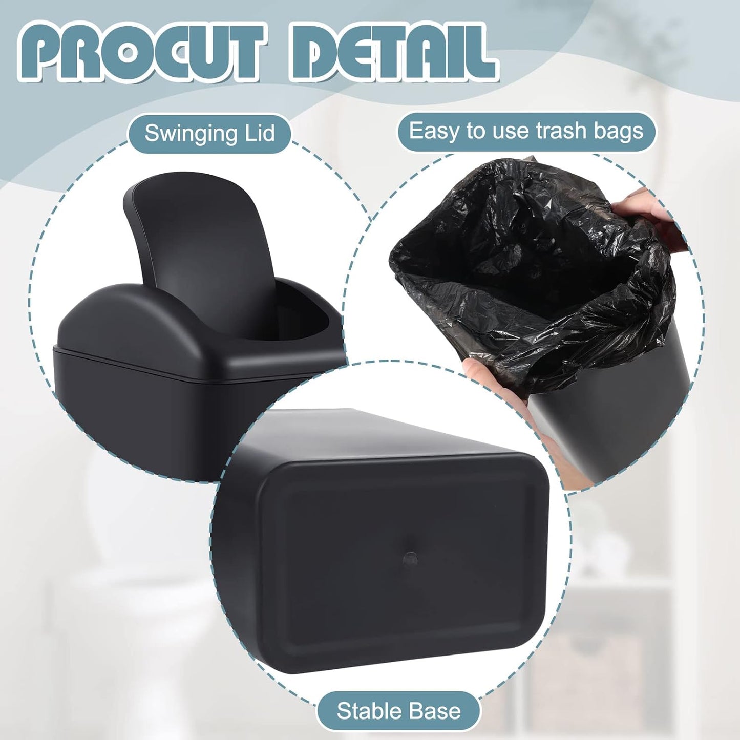 Hoolerry 6 Pcs 3 Gallon/12 Liter Small Trash Can Plastic Kitchen Garbage with Lid Small Trash Bin for Bathroom Office Bedroom Kitchen Waste Outdoor (Black)