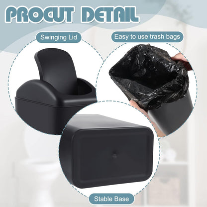 Hoolerry 6 Pcs 3 Gallon/12 Liter Small Trash Can Plastic Kitchen Garbage with Lid Small Trash Bin for Bathroom Office Bedroom Kitchen Waste Outdoor (Black)