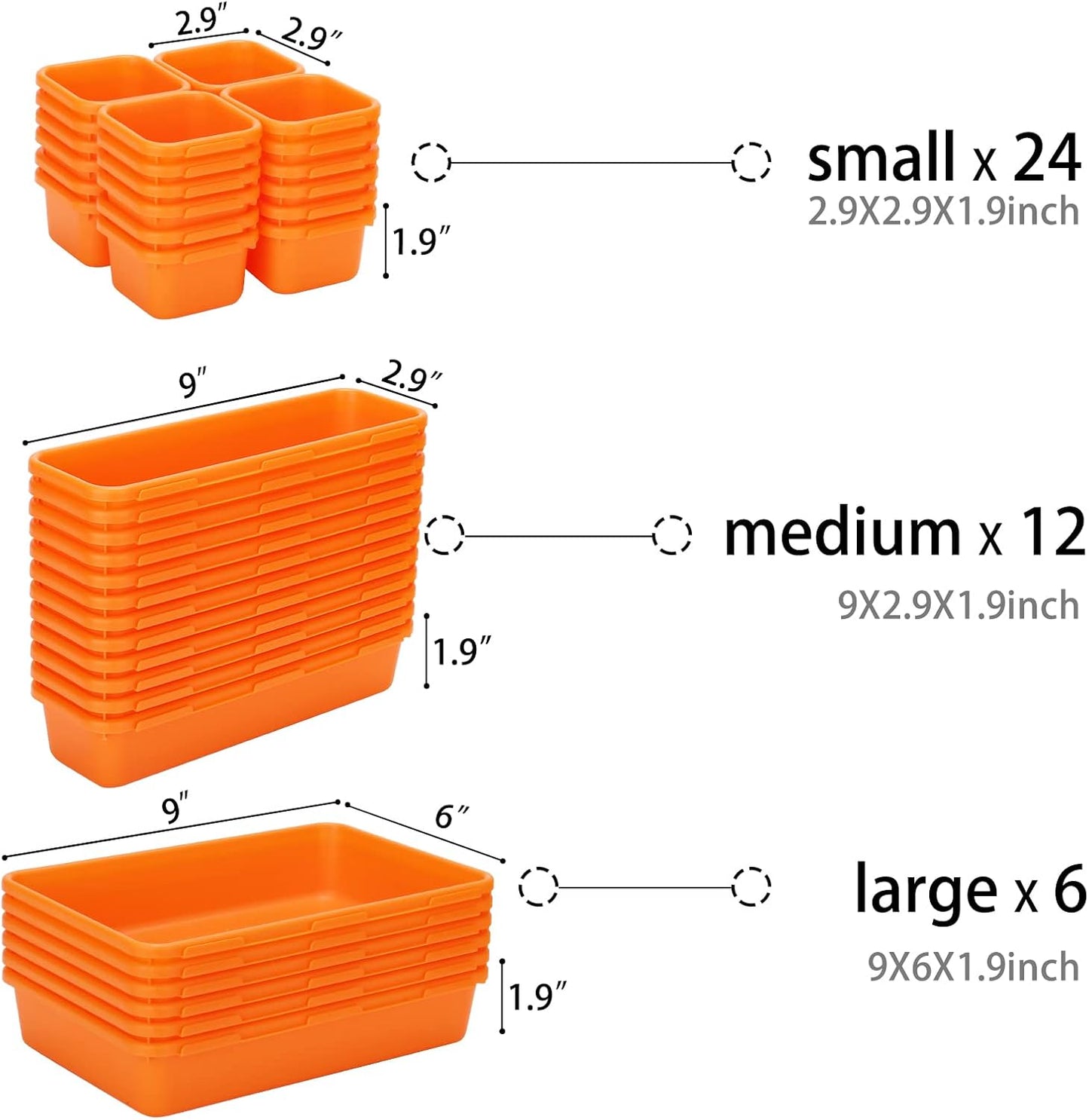 42 Pack Tool Box Organizer Tool Tray Dividers, Rolling Tool Chest Cart Cabinet Workbench Desk Drawer Organization and Storage for Hardware, Parts, Screws, Nuts, Small Tools Organization(Orange)