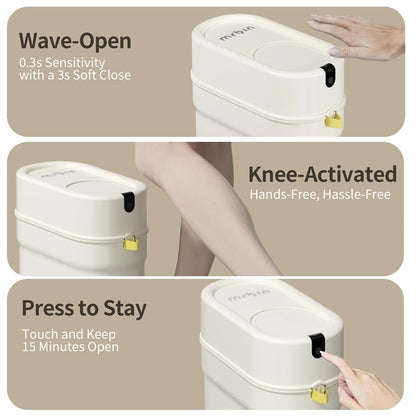 MRBIN Slim Automatic Bathroom Trash Can, 10L/2.6gal Touchless Pull Out Bagging Motion Sensor Waste Basket, Electric Smart Garbage Pail for Narrow Rv, Kitchen, Bedroom, White