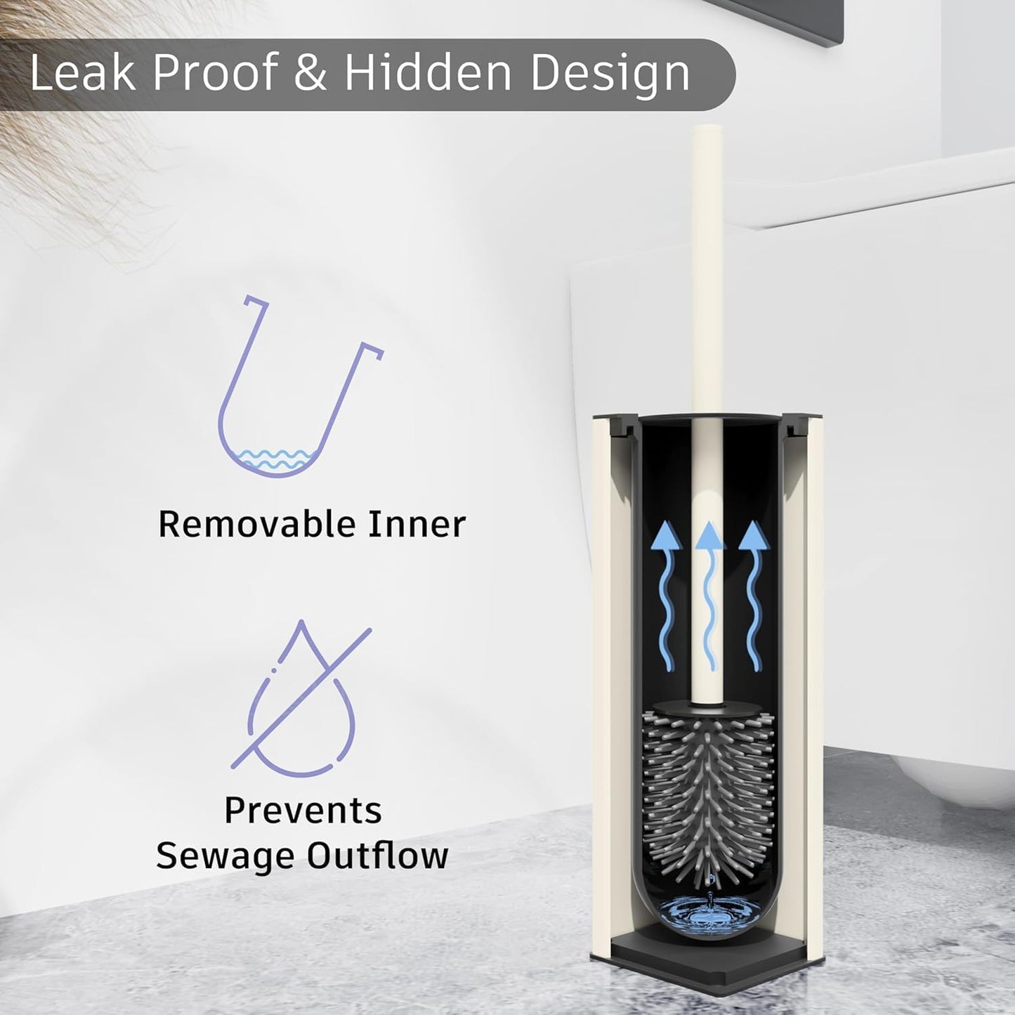 BGL Standing Toilet Brush and Holder Matte White Aluminium Toilet Bowl Cleaner Brush and Holder for Bathroom Storage and Organization, Square Design Sturdy and Space Saving