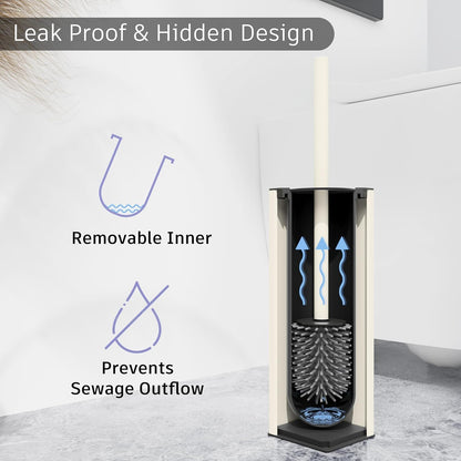 BGL Standing Toilet Brush and Holder Matte White Aluminium Toilet Bowl Cleaner Brush and Holder for Bathroom Storage and Organization, Square Design Sturdy and Space Saving