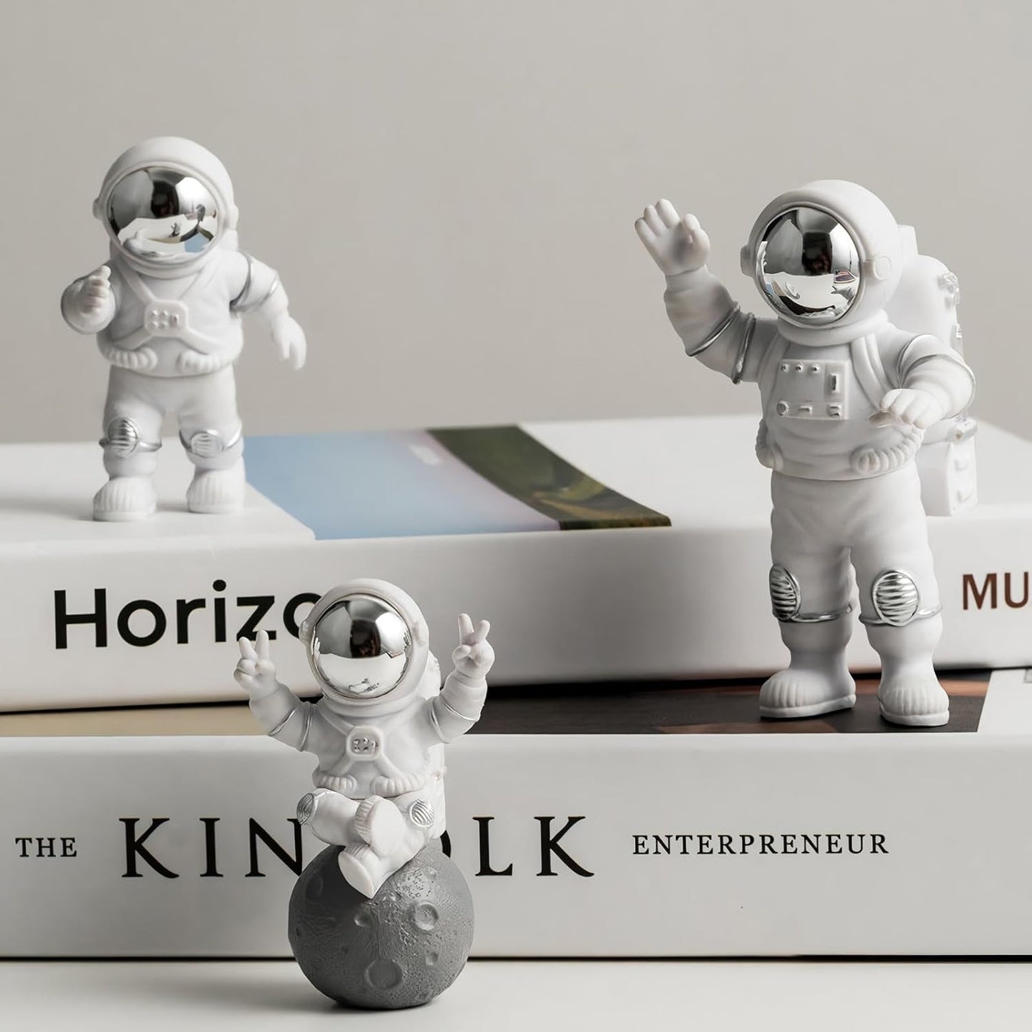 3 Pcs Silver White Astronaut Statues Set, Spaceman Sculpture Figurines Home Ornament Cake Toppers Gift