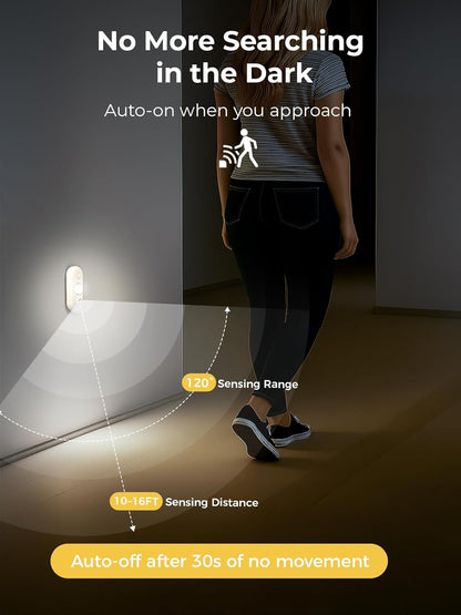 LED Motion Sensor Puck Lights, Under Cabinet Lighting, Indoor Rechargeable Wireless Cabinet Light, Dimmable Magnetic Stick-On Night Lights for Closet, Kitchen, Stairs, 6000K Daylight White 6-Pack