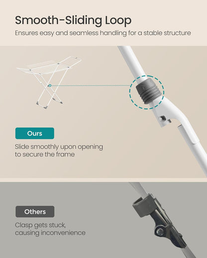 SONGMICS Clothes Drying Rack, Metal Laundry Drying Rack, Foldable, Space-Saving, Free-Standing Airer, with 4 Gullwings, Indoor Outdoor Use, Bed Linen Clothing, White ULLR541W01