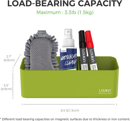 loukin Magnetic and Adhesive Marker Holder, Dry Erase Accessory Tray, Magnetic Storage Organizer for Whiteboard, Glass or Refrigerators (Green)