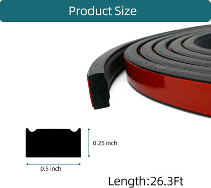 Rectangle Foam Rubber Seal, Self-Adhesive EPDM Foam Rubber Weather Stripping for Boat, Auto, RV, Marine, Garage Doors/Window and More, W:0.5"; H:0.25"; L:26Feet