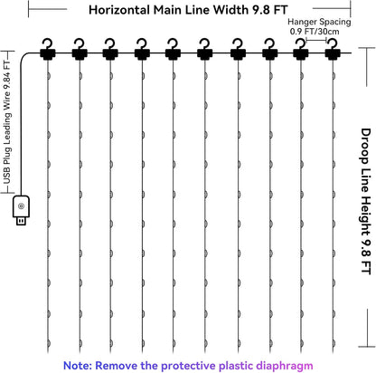 Dazzle Bright Window Curtain Fairy Lights, 300 LED RGB Color Changing Copper Fairy Lights with Remote, 4 Lighting Modes USB Powered Icicle Lights for Indoor Outdoor Wedding Party Xmas Decor