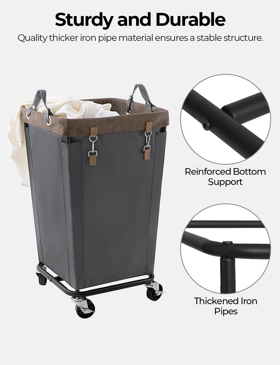 StorageWorks 160L Laundry Basket with Wheels, Large Rolling Hampers for Clothing Organizer, Dirty Clothes Basket for Hotel, Home, Closet, Dorm, Grey