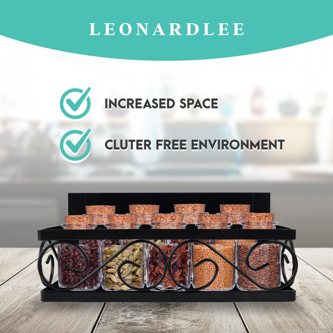 LEONARDLEE Magnetic spice Rack, Stronger Magnet with Wall Mount Option. 4 Removable Hooks, Perfect Space Saver for Kitchen- for Holding Spices, Jars, Bottle, cans (Pack of 2)