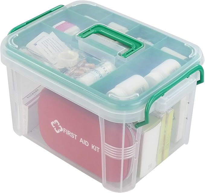 1 Pack Clear Plastic Family First Aid Box, Emergency Medical Storage Box Kit