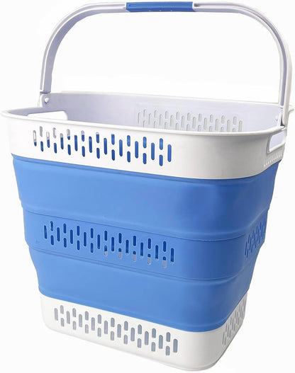 SAMMART 40L (10.5 Gallon) Collapsible Plastic Laundry Basket with Handles - Foldable Pop Up Storage Container/Organizer - Portable Laundry Hamper - Space Saving (1, Grey/Little Boy Blue)