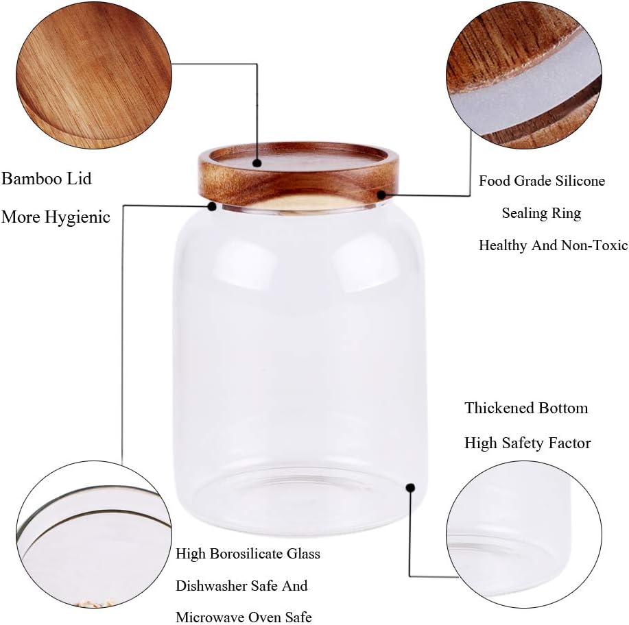 Glass Storage Jar, Food Storage Container/Canisters with Airtight Lid for Serving Tea, Coffee, Honey,.Spice, Perfect as a Cereal Dispenser (6.3 inch high)