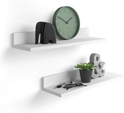 Mobili Fiver, Set of 2 Rachele Shelves, 23.62 in, Ashwood White, Melamine-Finished, Wall Mounted Shelves for Bedroom, Corridor, Kitchen, Entrance, Living Room, Office, Italian Furniture