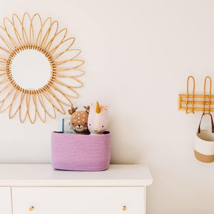 OrganiHaus Woven Storage Baskets for Organizing, Cotton Rope Organizer Bins for Shelves, Closet & Nursery, Dog Toy Basket, Decorative Bins for Toys, Towels & Books - 15x10x9, Purple