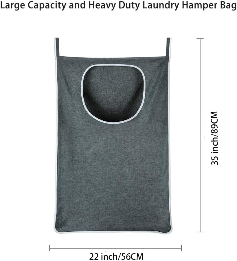 XL Large Hanging Laundry Bag with Hanging Hooks, Over the Door Laundry Bag and Hanging Laundry Hamper with Zipper, Hanging Storage Bag for Laundry, Toys, Towels, 36x 22 Inch,Grey.