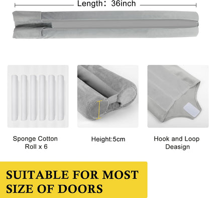 fowong Door Draft Stopper Double Side Adjustable Seal Bottom of Doors 30" to 36" Noise Blocker Cover Gap up to 1.5" Soundproof Interior Front Draft Guard Grey