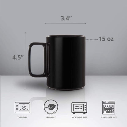 E-liu Porcelain Tea Mugs Coffee Mug Set, Large 15 Ounces Cups for Coffee, Tea, Cocoa, and Mulled Drinks, Set of 6, Black