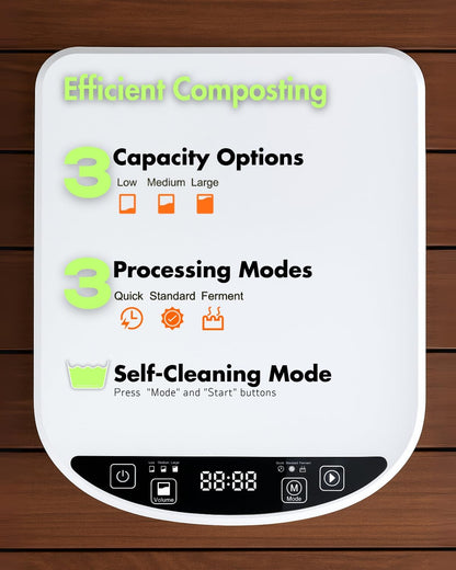 Electric Composter for Kitchen, Compost Bin - 4L Large Capacity, 3 Processing Modes, 3 Capacity Options, 2 Carbon Filters, Auto-Cleaning Auto-Drying (White)
