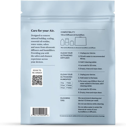 VITRUVI Cleaning Tablets for Diffusers & Humidifiers | Removes Stains & Residue, Prevents Buildup, Enhances Performance | Easy to Use | Made in USA - Pack of 18