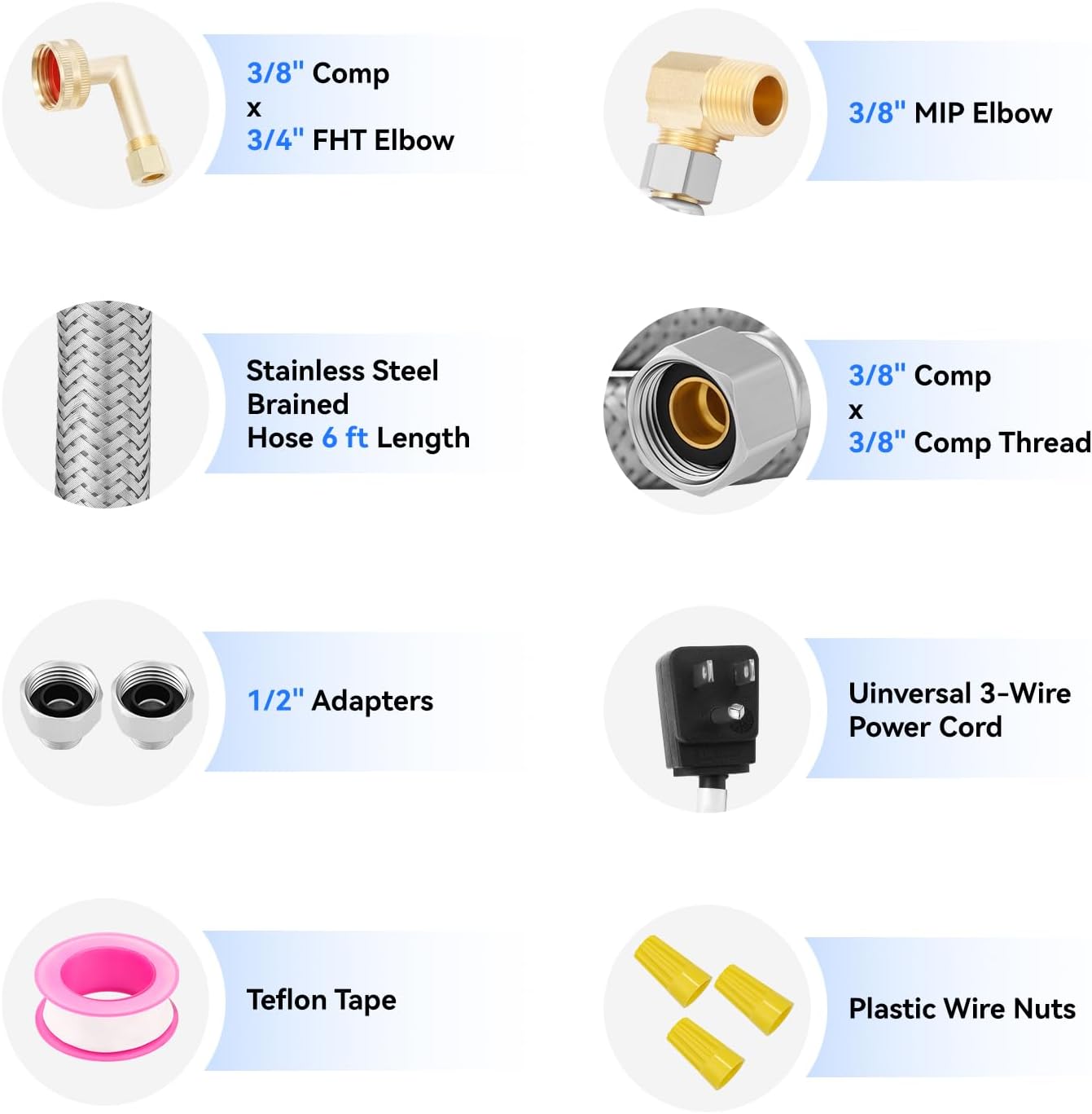 Solimeta Universal Dishwasher Installation Kit – 6ft Stainless Steel Inlet Hose + 6ft Drain Hose with Power Cord & Accessories