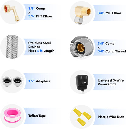 Solimeta Universal Dishwasher Installation Kit – 6ft Stainless Steel Inlet Hose + 6ft Drain Hose with Power Cord & Accessories