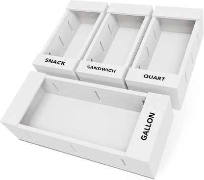 SpaceAid Bag Storage Organizer for Kitchen Drawer, Bamboo Organizer, Compatible with Gallon, Quart, Sandwich and Snack Variety Size Bag (4 Pack), White