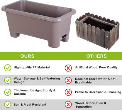 Self-Watering Rectangle Planter Boxes 8-Pack, 15.7-Inch Window Box Planter with Drainage Holes & Trays, Pots for Vegetables, Herbs, Flowers, Garden Windowsill Balcony (Coffee, 15.7*8.3*7.1 inch)