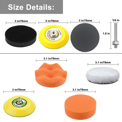 3 Inch Sanding Disc Car Headlight Restoration Kit, 120 Pcs Hook and Loop Wet Dry Sandpaper 60 to 10000 Grits Drill Polishing Buffing Pads Sponge with Rotary Tools for Car Metal Wood Glass