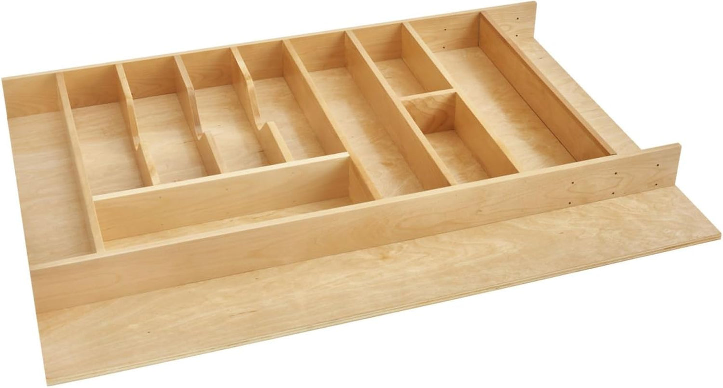 Rev-A-Shelf Trim-to-Fit Silverware Drawer Organizer For Kitchen Utensils, Cutlery Cabinet Storage Divider Insert, 33" x 22", Maple Wood, 4WUTCT-36SH-1