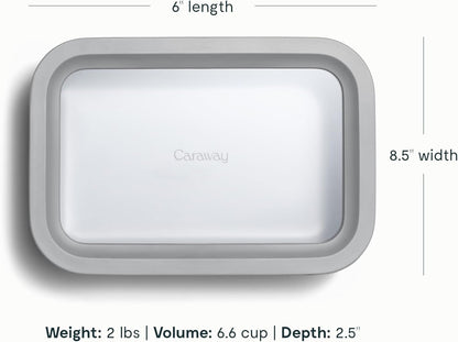 Caraway 2pc Glass Food Storage Set - 6.6 Cup Food Containers (2) - Ceramic Coated - Non Toxic, Non Stick Lunch Box with Lids. Dishwasher, Oven, & Microwave Safe - Gray