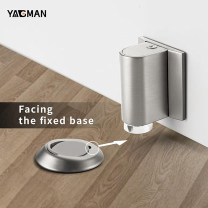1 Pack Magnetic Door Stoppers Retractable Bottom of Door Holder No Drilling Mount Floor Door Stop with Screws and Adhesive Catch Door Keep Door Open Brushed Nickel BN-1
