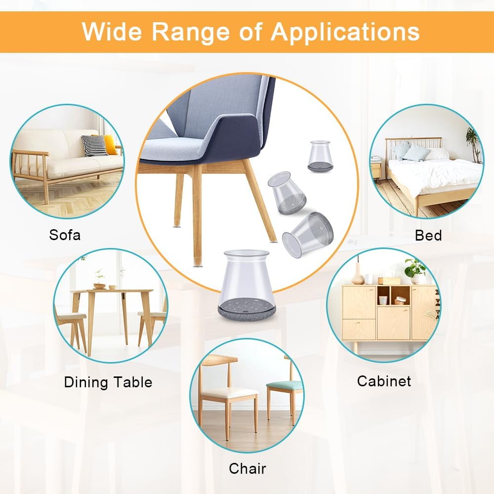 16 Pcs Chair Leg Protectors for Hardwood Floors, Silicone Felt Furniture Leg Cover Pad for Protecting Floors from Scratches and Noise, Smooth Moving，X-Small(Fit Round Diameter：1/2" to 5/16")