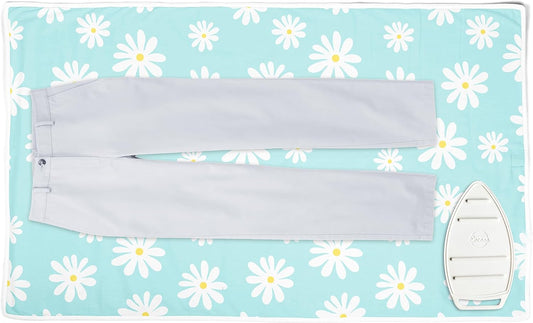 Encasa XO Ironing Mat/Pad (Large 48"x28") with 3mm Padding & Silicone Iron Rest for Steam Pressing on Tabletop or Bed - Heat Resistant, Portable, Quilting & Travel Blanket - Daisy Blue