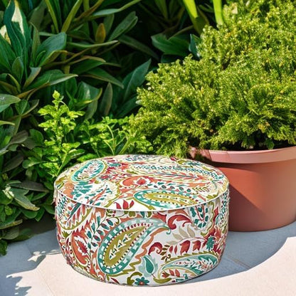 LVTXIII Inflatable Stool Ottoman Footrest with Handle, Decorative Fade-Resistant Foot Stool, Indoor or Outdoor Pouf for Home Patio Garden and Camping Use, D21 x W 21 x H9, Warm Paisley