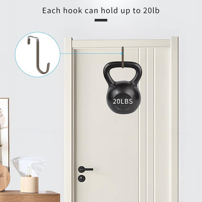 FYY Over The Door Hooks, 4 Pack Door Hangers Hooks with Rubber Prevent Scratches Heavy Duty Organizer Hooks for Living Room, Bathroom, Bedroom Hanging Clothes, Towels, Hats, Coats, Bags Brown