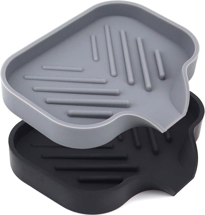 YASMEN 2 Pcs Silicone Soap Dish, Soap Holder with Drain, Sponge Holder for Kitchen Sink, Soap Dispenser Tray, Bathroom & Kitchen Sink Organizer, Rubber Soap Dishes for Bar Soap,Soap Bottles-Black/Grey
